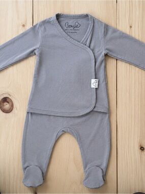 Bonsie Grey Wrap-Front Footed Baby Set
